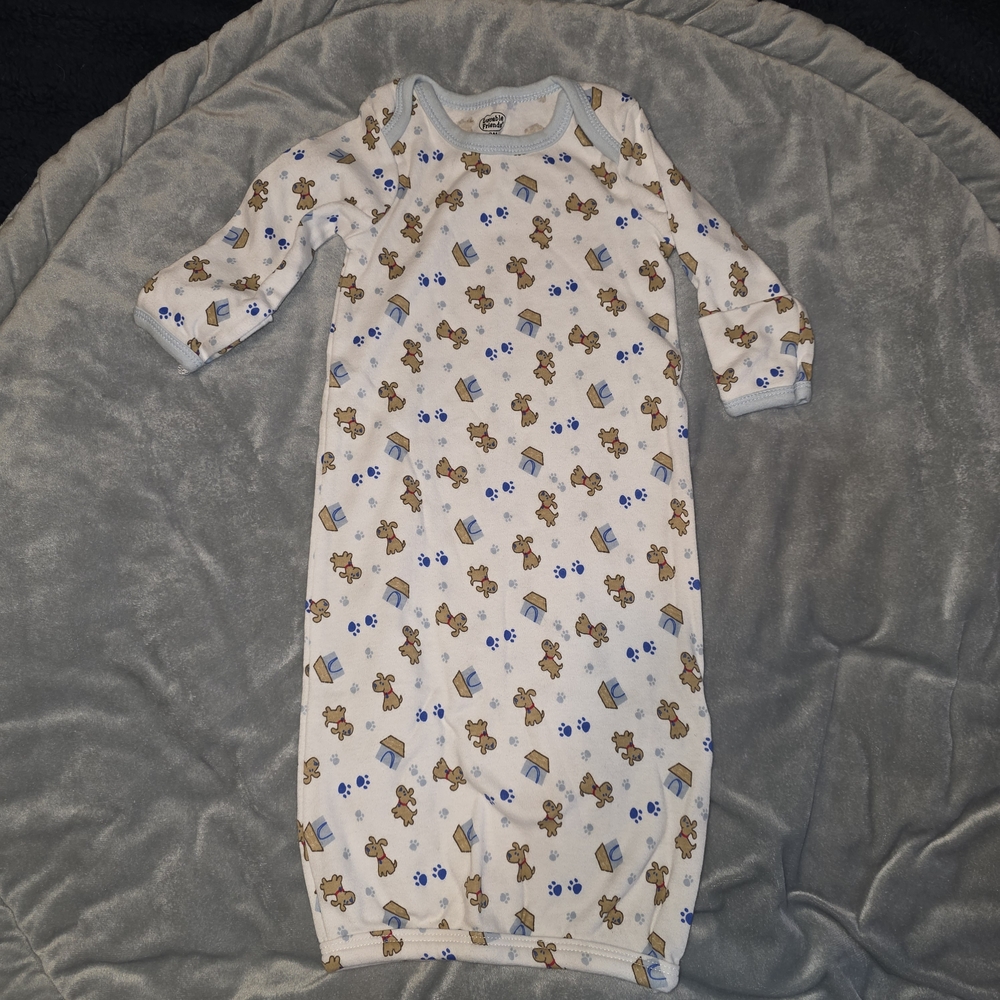 White Baby Gown with Puppy & Paw Print